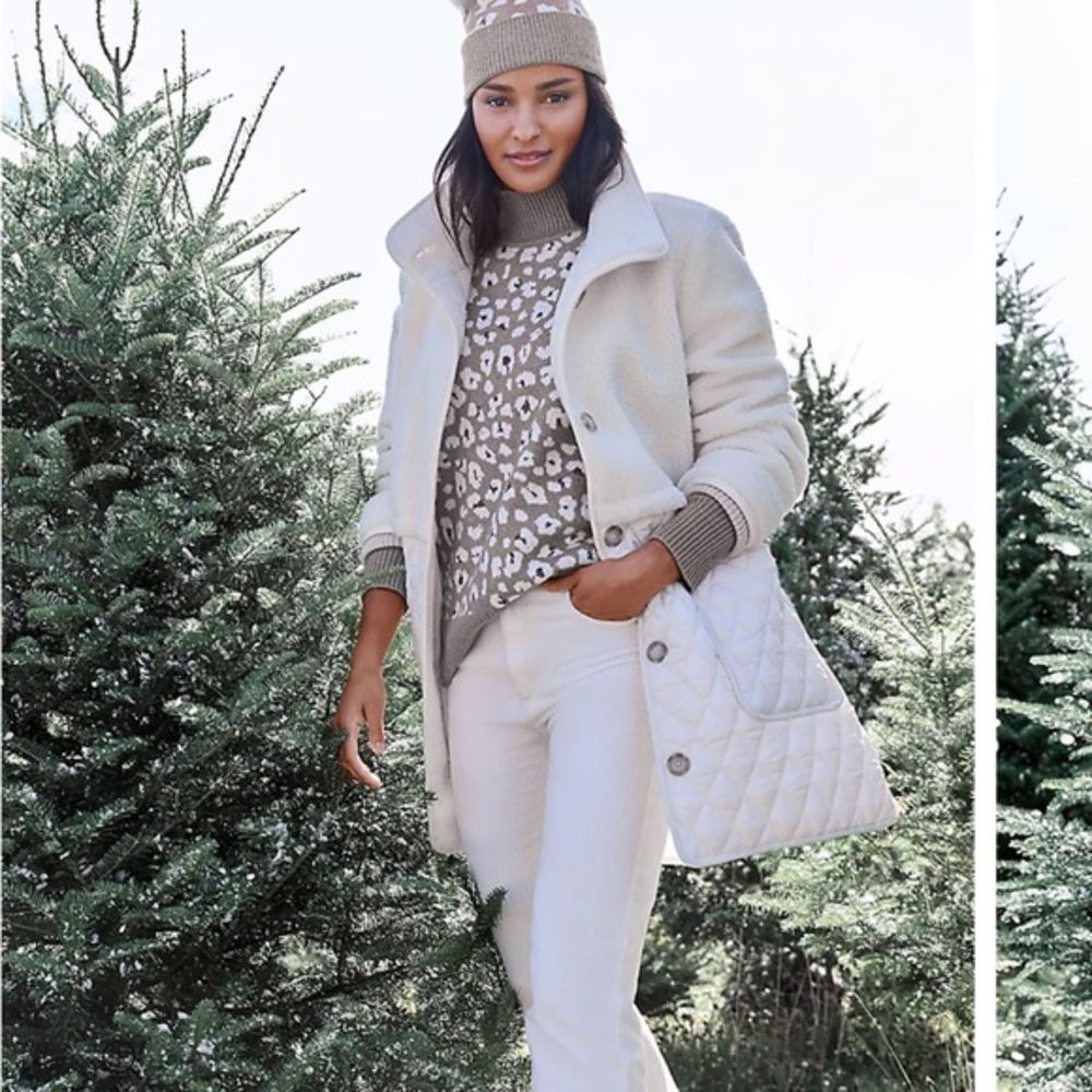 Loft Sherpa Quilted Funnel Neck Coat